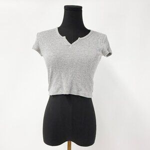 TNA WAFFLE KNIT CROPPED GREY T SHIRT HEATHER GREY